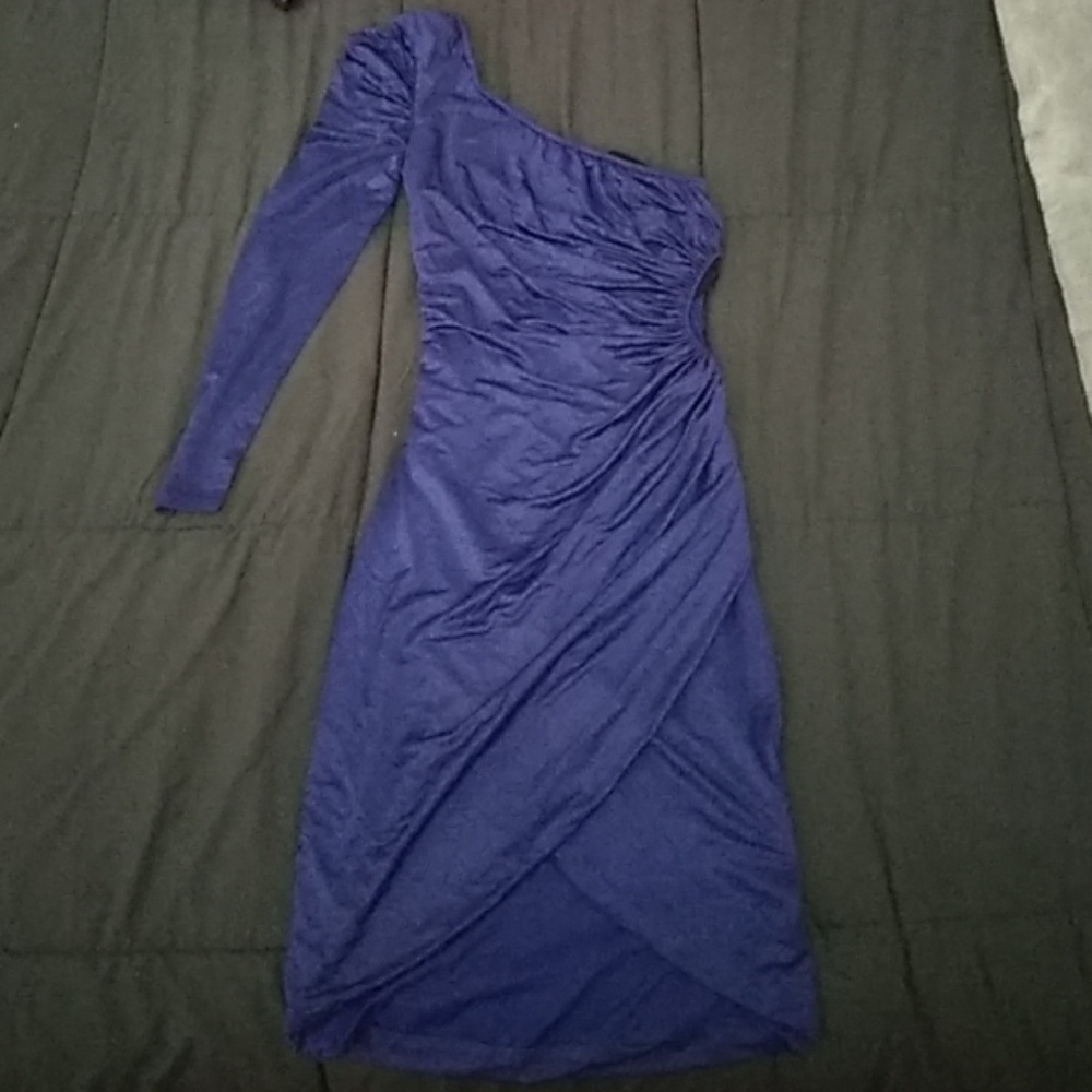 Blue one sleeve wrap dress